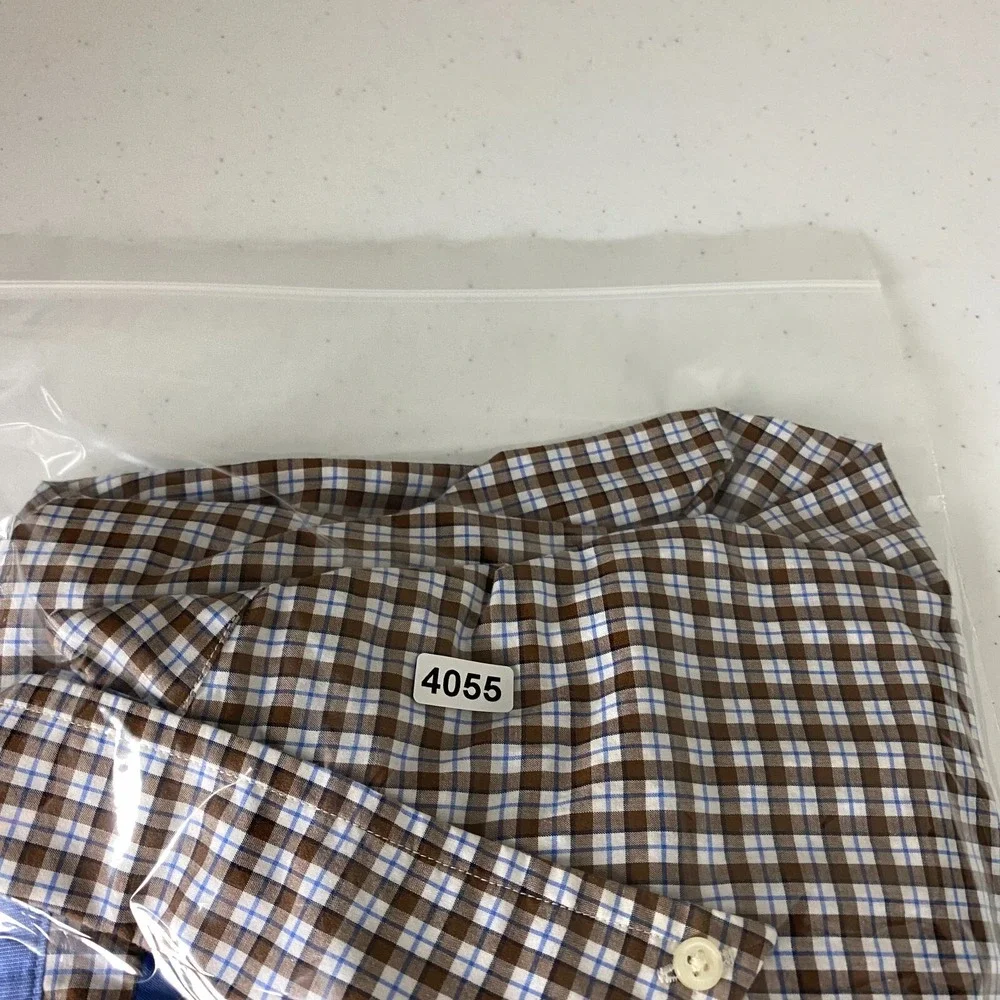 Ralph Lauren Button Down Dress Shirt Mens Large Brown Blue Plaid Check Business - Picture 6 of 6